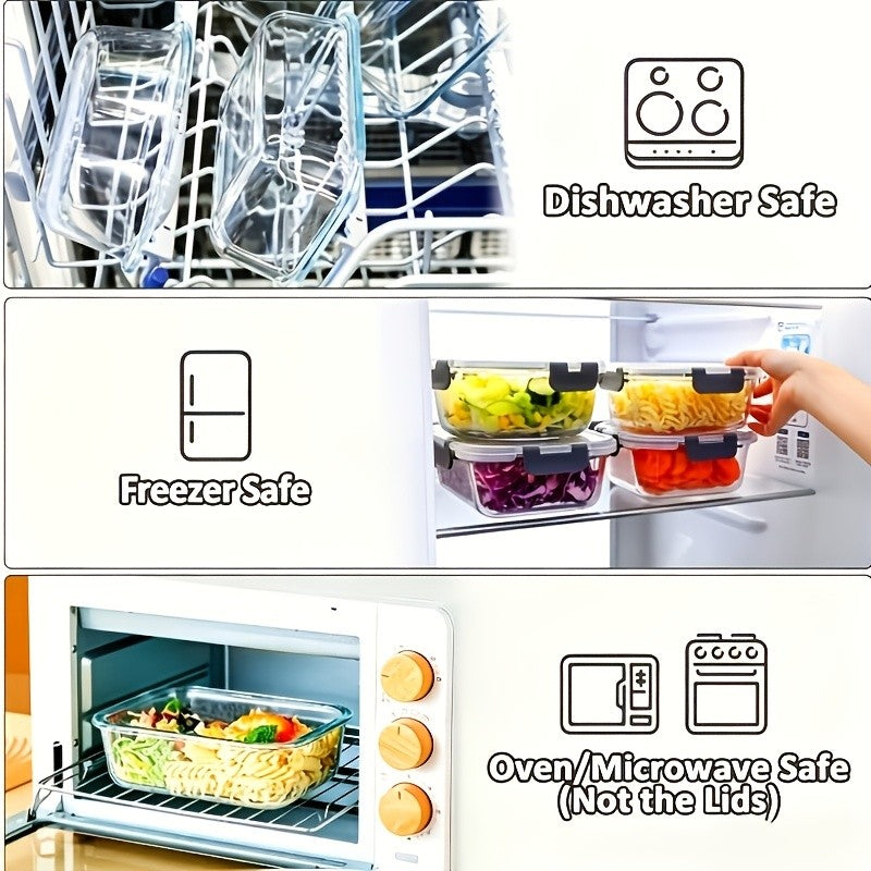 16pcs Airtight Glass Food Storage Containers, Outdoor Picnic, Lunch Box, Microwave, Oven Safe - Perfect For Salad, Fruit, Vegetables And Sandwiches, Lunch Box | Airtight Storage | Durable Glass, Food Storage Containers (8 Lids + 8 Containers)