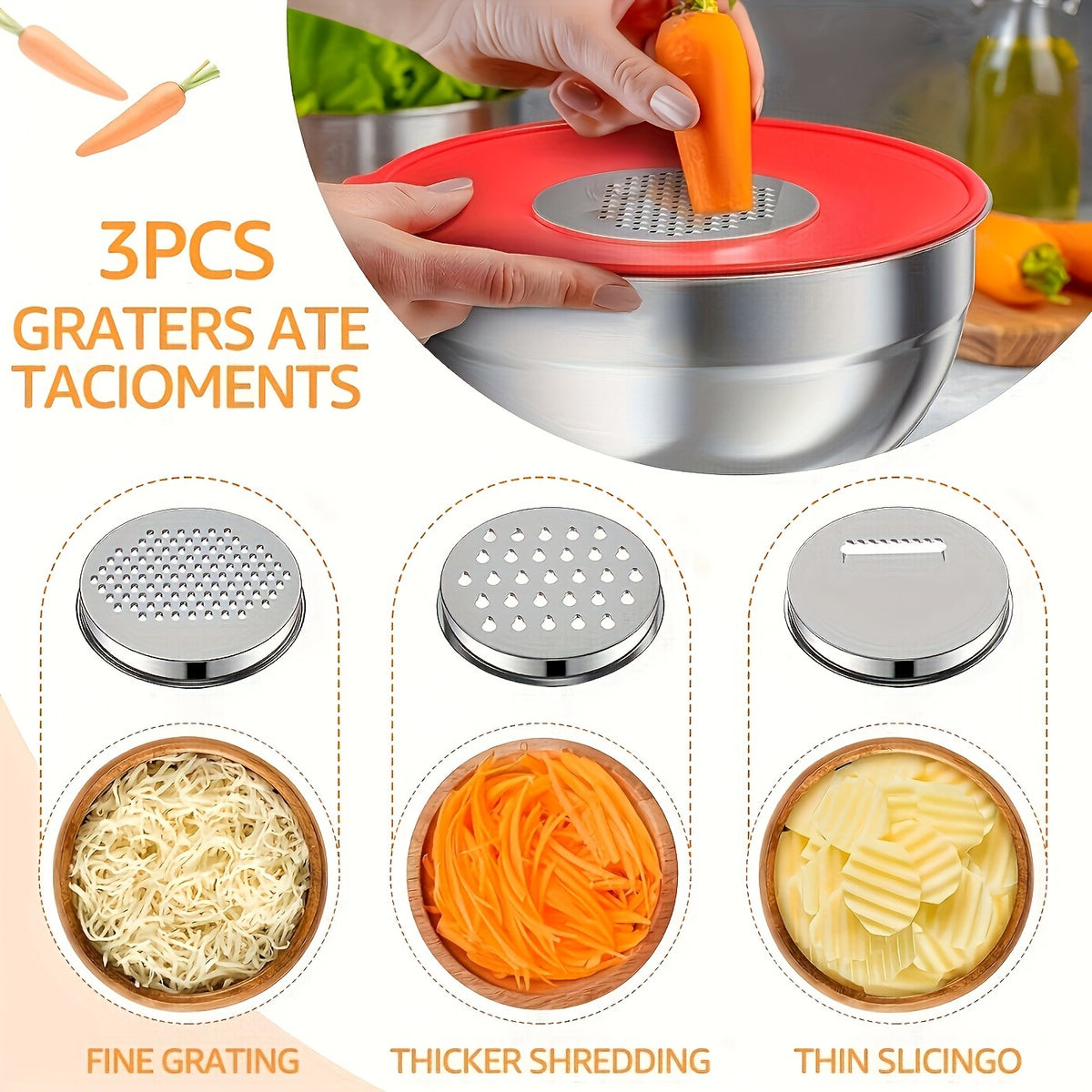 Salad Box A Set of 26 Stainless Steel Mixing Bowl Set with Lids 7 Stainless Steel Mixing Bowls - Includes Grater Attachment, Sealing Lids, Whisk & More, Non-Slip Silicone Base, Dishwasher Safe, Complete Kitchen Kit for Baking, Meal Prep, Holiday Cooking