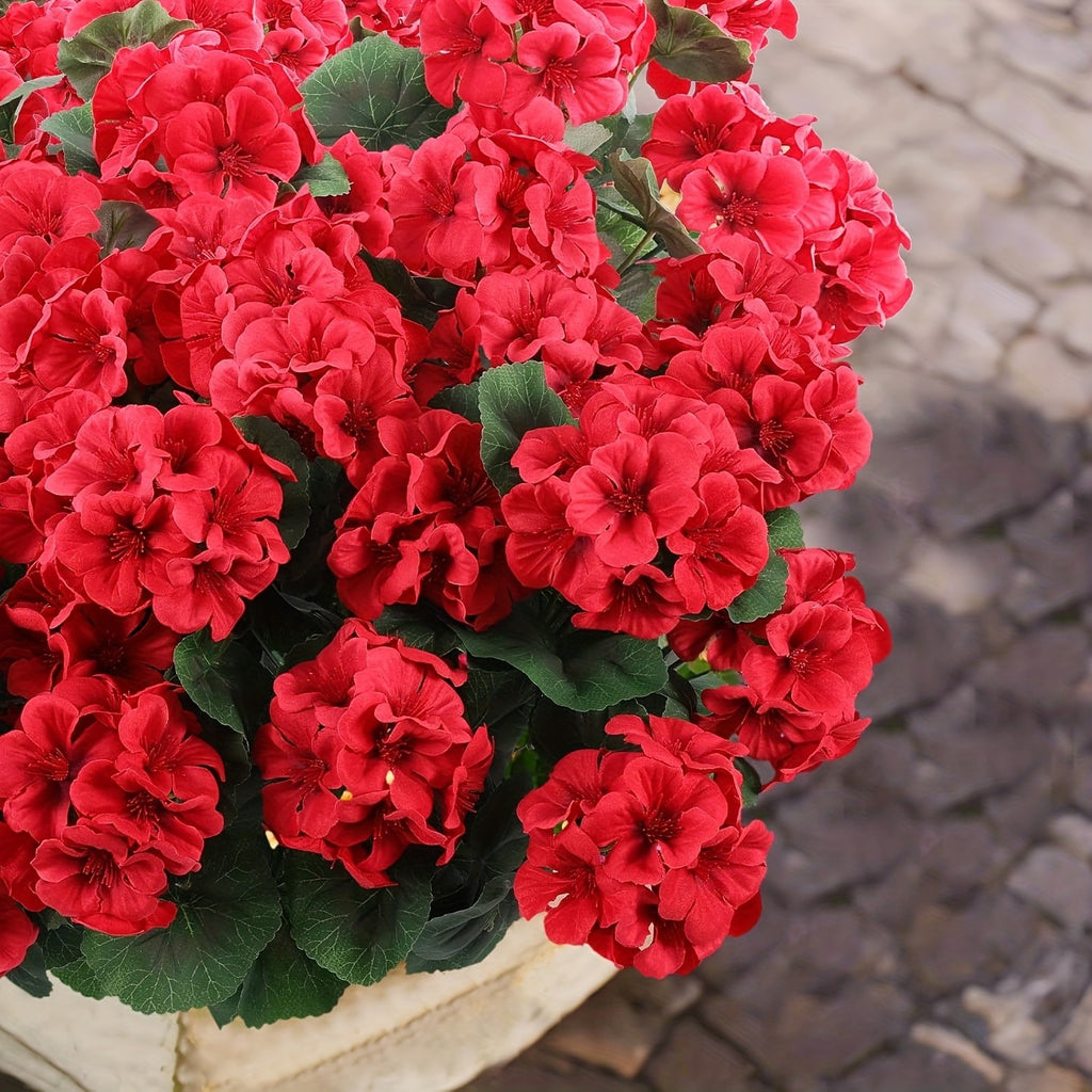 8/16 Bundles 13.77 In Artificial Geranium Flowers For Outdoors Geranium Flowers Outdoor Red Artificial Flowers UV Resistant Garden Plants Faux Flowers For Home Kitchen Table Centerpieces Patio Decor