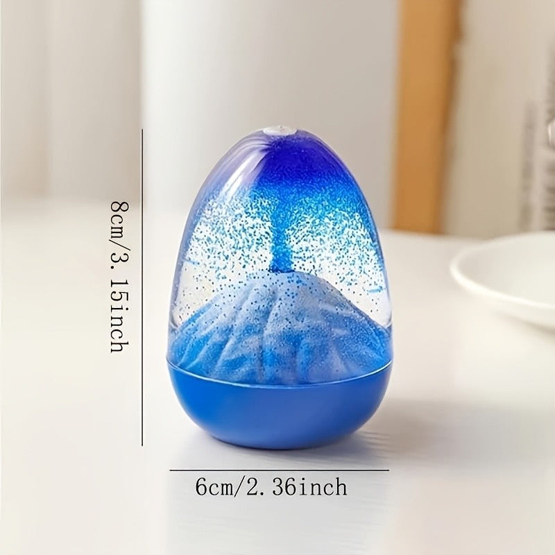 Volcano Liquid Bubbler, Interactive Eggshell Eruption Ornament with Flip-to-Reset Two-Minute Display in Yellow Red or Blue for Home and Desk Decor