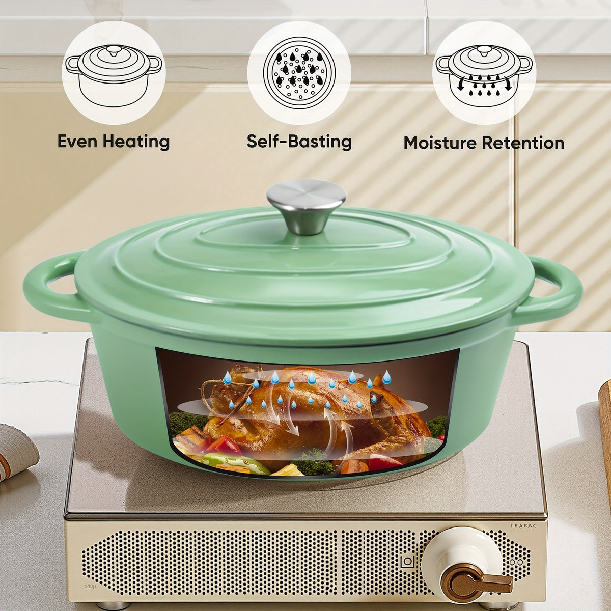 4.5 Quart Enameled Dutch Oven with Lid and Dual Handles, Cast Iron Cooking Pot for Home Bread Baking in Dark Blue, Red or Black