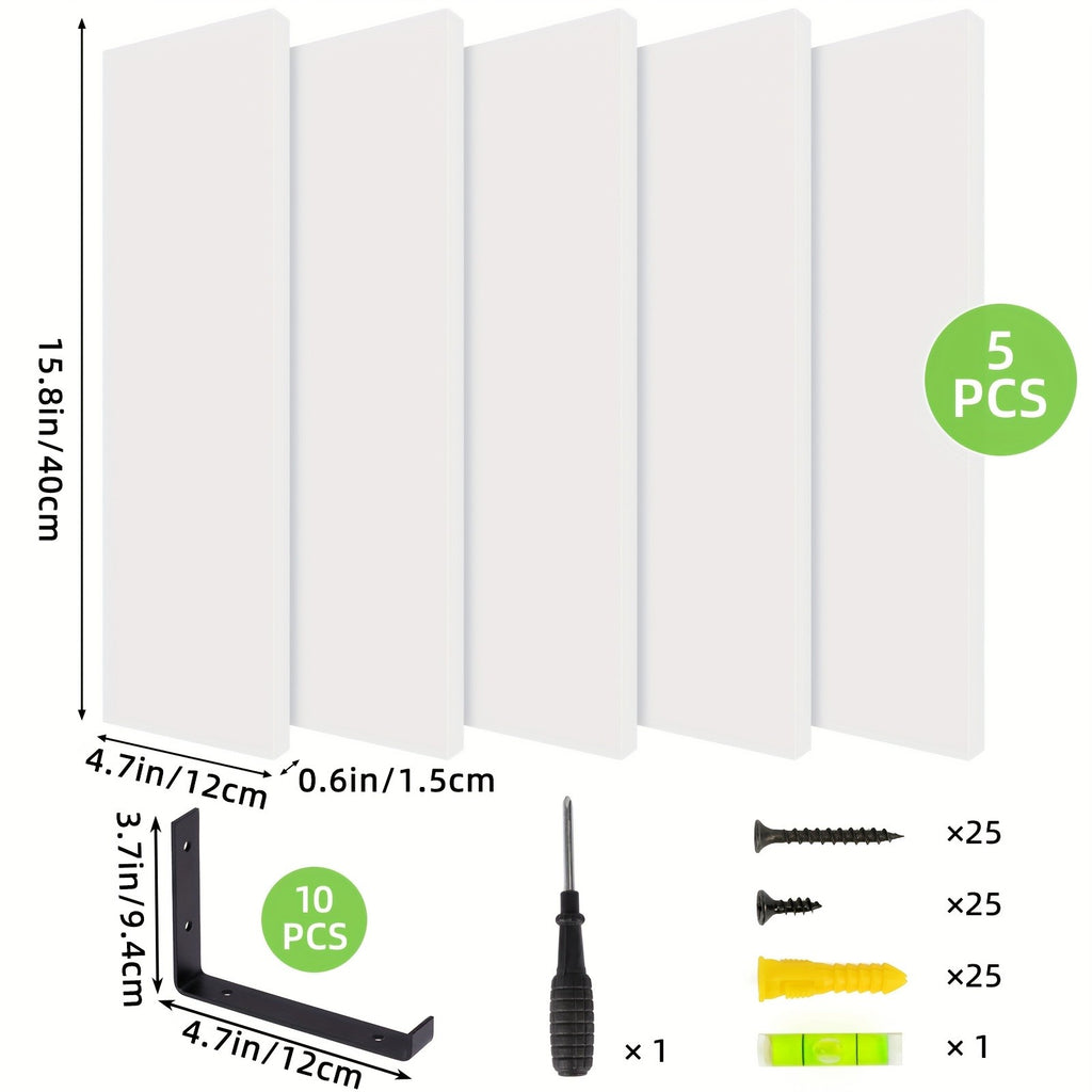 Floating Wood Wall Shelves, 5 or 10 Piece Rustic Storage Set in Gray or White, 15.8 x 4.7 Inch Ledges for Kitchen Organization and Room Displays