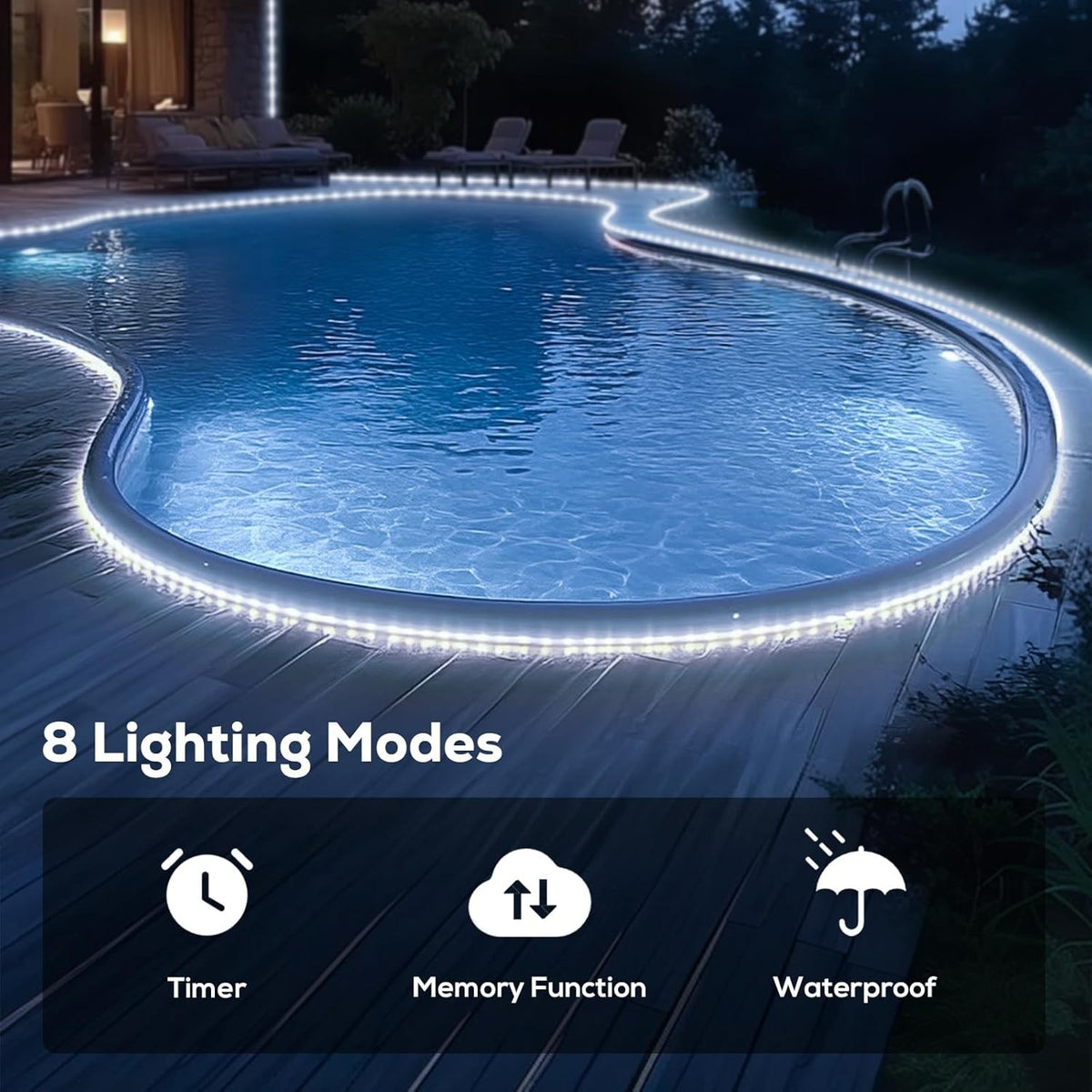 1pc 20/36/70/100 FT Solar Rope Lights, Outdoor Solar Lights, IP65 Solar String Lights, 8 Patterns for Stage Lighting, Trail, Patio, Pool, RV, Christmas Decoration (50LED/100LED/200LED/300LED)