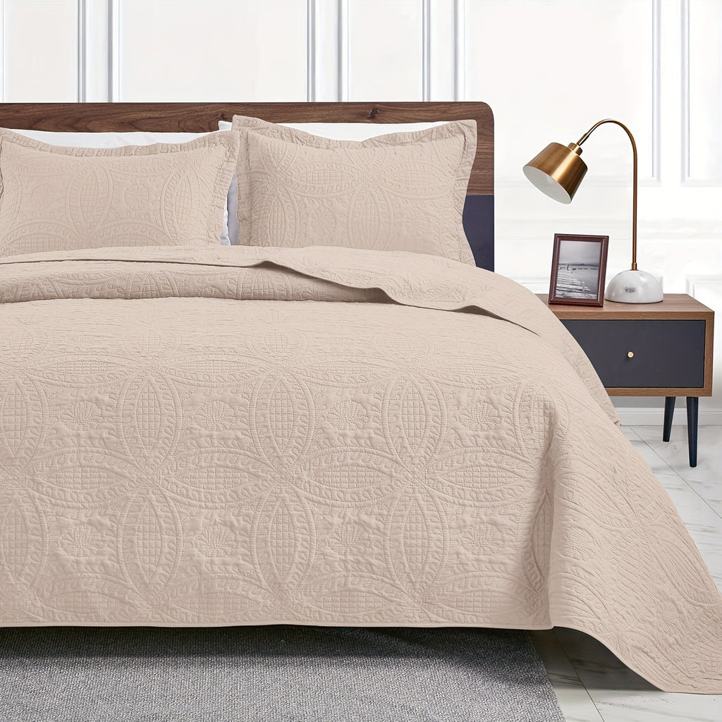 Quilt Set Bedspreads - Soft Bed Winter Quilt Lightweight Microfiber Bedspread- Modern Style Coin Pattern Coverlet for All Season - Keep Warm 3pcs (1 Quilt, 2 Pillow Shams)