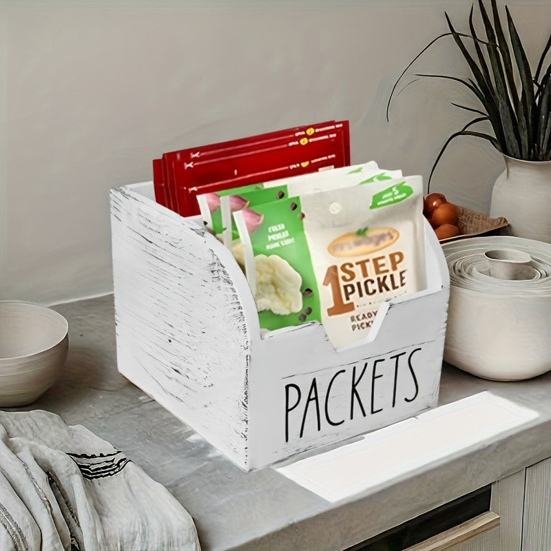 Rustic Wood Spice Box Decorative Organizer With Dividers - Large Capacity Farmhouse Style Kitchen Storage For Countertops & Cabinets, Bold Lettering Design & Window ViewAccess, High-Quality Spice Packet Holder, Spice Racks For Kitchen, Materials