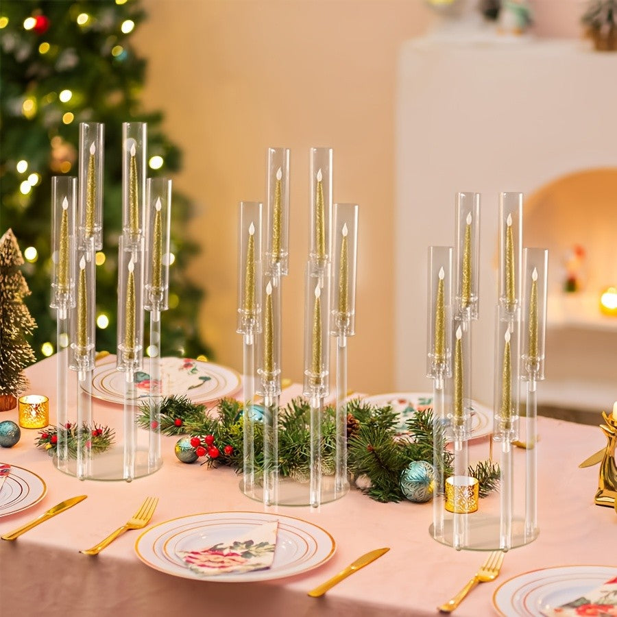 2/4/10/12/20pcs Christmas Acrylic Candleholders For Wedding Bulk, 26.8in Clear Candelabra 6 Arm Candlestick Candle Holder Acrylic For Home Decoration, Party Table Center, Valentine's Day, Anniversary