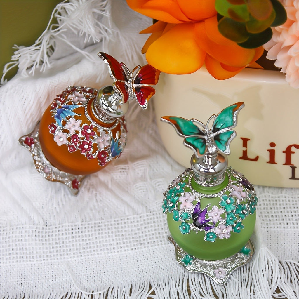 Vintage Butterfly Perfume Bottle, 0.85 oz Refillable Empty Fragrance Container for Essential Oil Storage, Vanity Styling and Thoughtful Gift Ideas