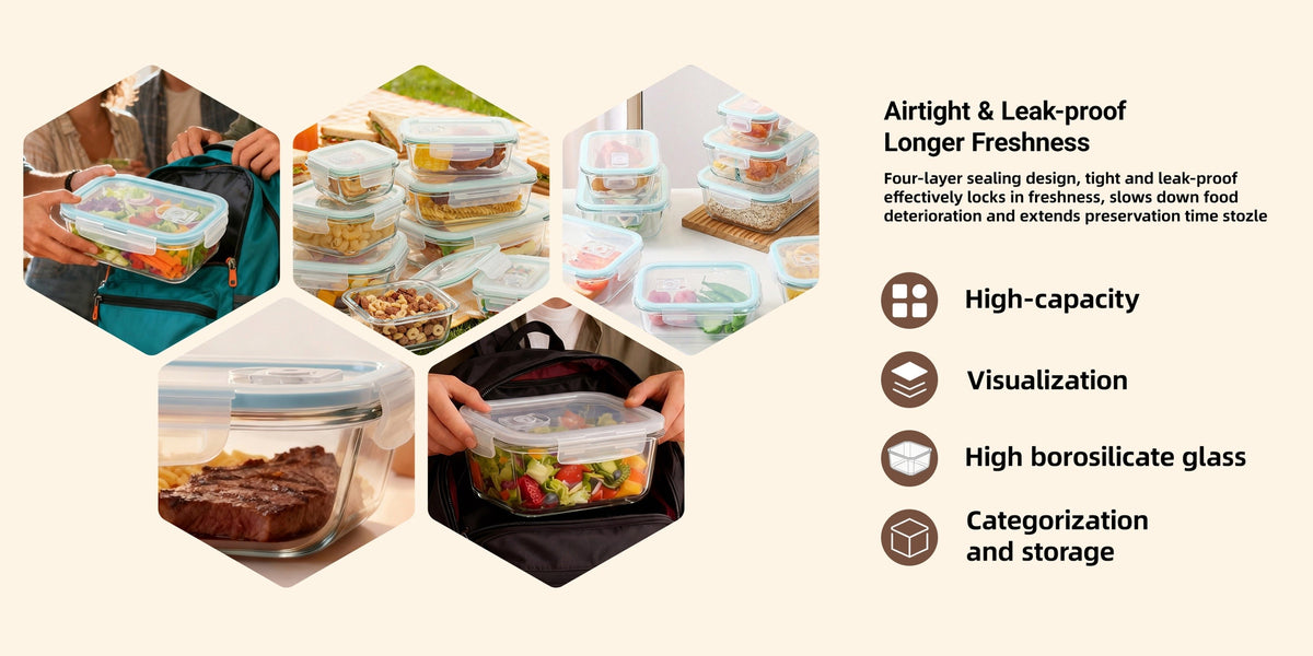 16pcs Sealed Glass Food Storage Containers, Lunch Box, Microwave, Oven - Great For Salads, Fruits, Vegetables And Sandwiches, Lunch Box | Sealed Storage | Durable Glass, Food Storage Containers (8 Lids + 8 Containers)