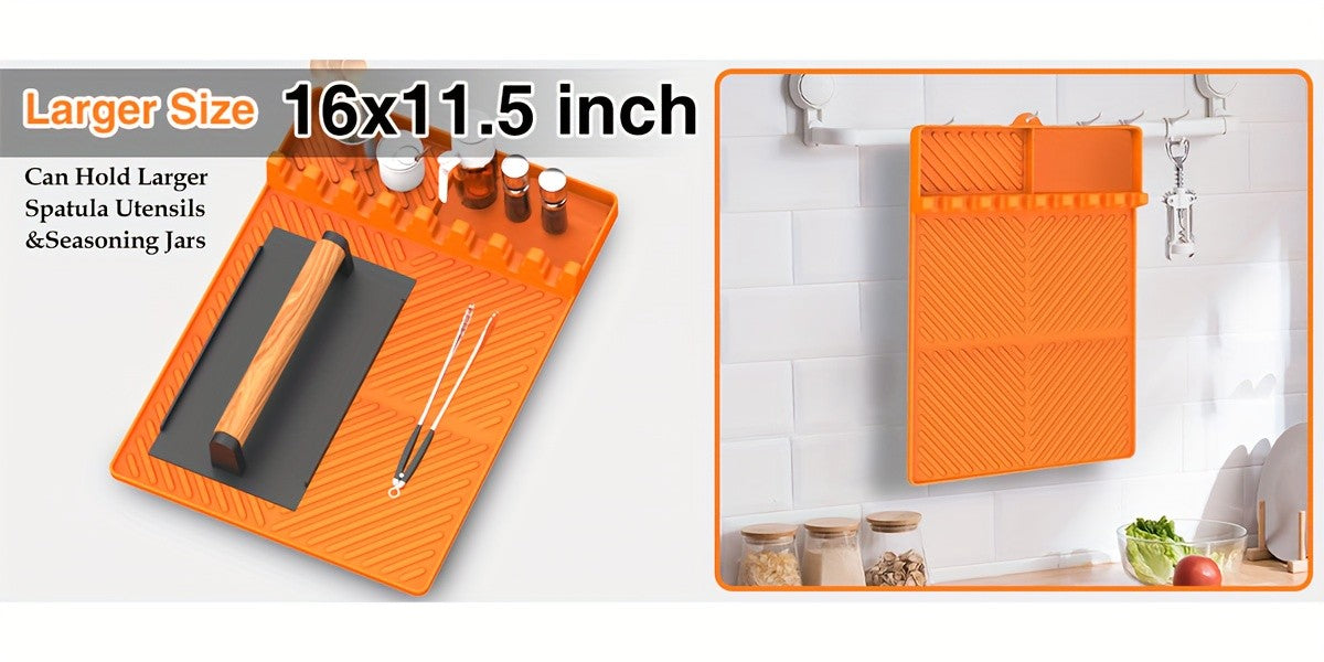 Blackstone Silicone Griddle Tools - Spatula Mat with Drip Pad, Grill Utensil Holder, Side Shelf Mat for Kitchen, Cooking, Countertop, Griddle Additions