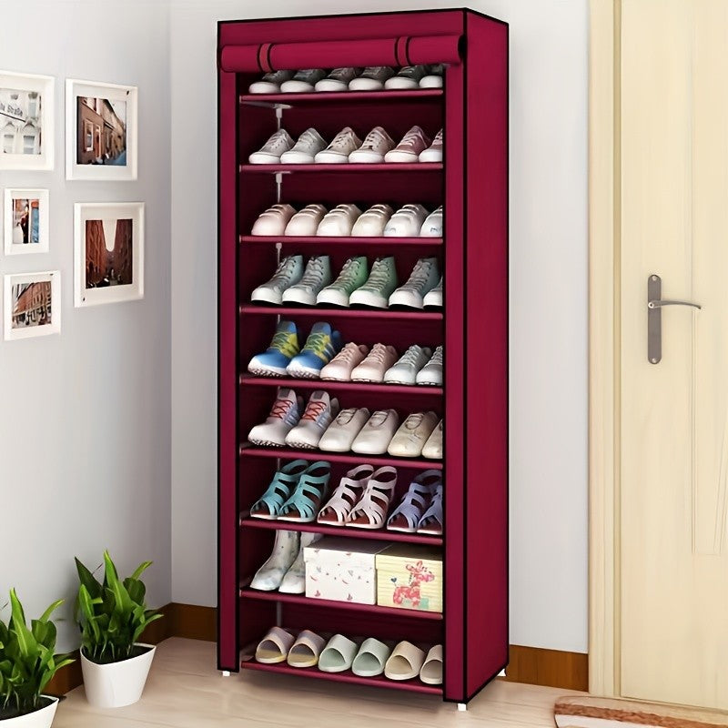 1pc 10 Layer Shoe Cabinet with Dust Cover, Non-woven Space-saving Shoe Rack with Large Capacity, Easy to Assemble, Portable Shoe Cabinet, Suitable for Various Scenes Such As Entrance, Storage Rack, Home And Dormitory Storage