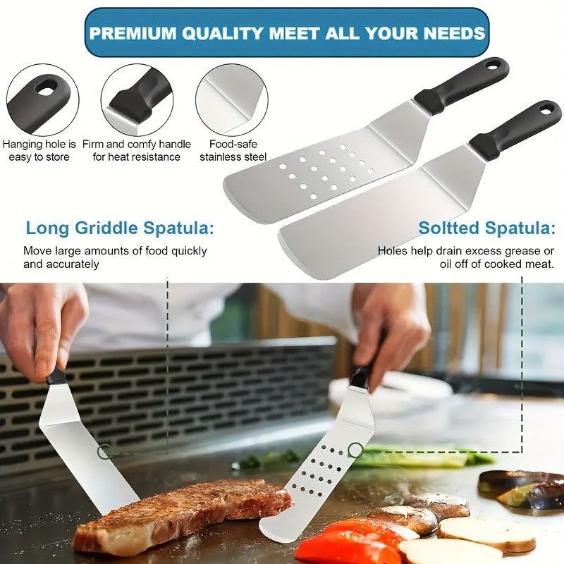 34/17pcs Of Barbecue Set, Barbecue Accessories, Teppanyaki, Meat Press Plate, Meat Thermometer, Kitchen Tools, Suitable for Outdoor Barbecue, Parties, Father's Day Gifts