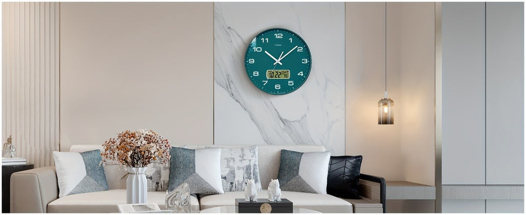 TIMESS calendar display analog wall clock, 10/12/14 inch 4-color large dial silent, can display perpetual calendar and Fahrenheit temperature, bedroom, office, school decoration