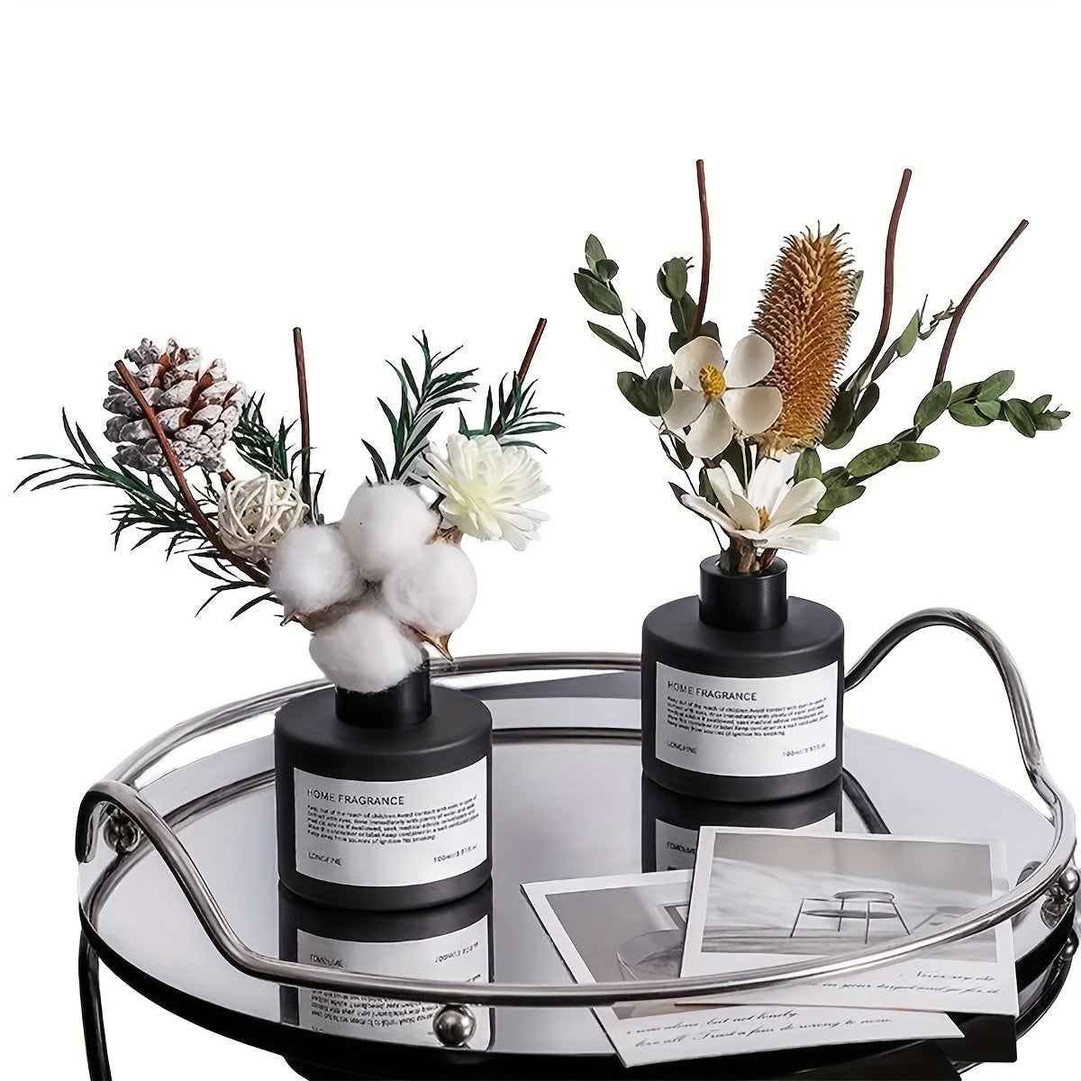 Dried Flower Reed Diffuser with Rattan Sticks, Decorative Glass Home Fragrance in Jasmine Tea, Gardenia, Citrus or Sandalwood for Bathroom and Living Room
