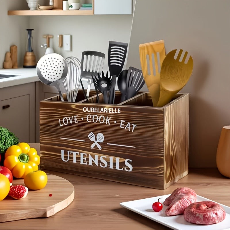 1 Cutlery Storage Box with Grid, Wooden Chopsticks Sorting and Organizing Rack, Kitchen, Bedroom, Desk, New Year and Spring Festival Gift Supplies, for Home Storage and Organization