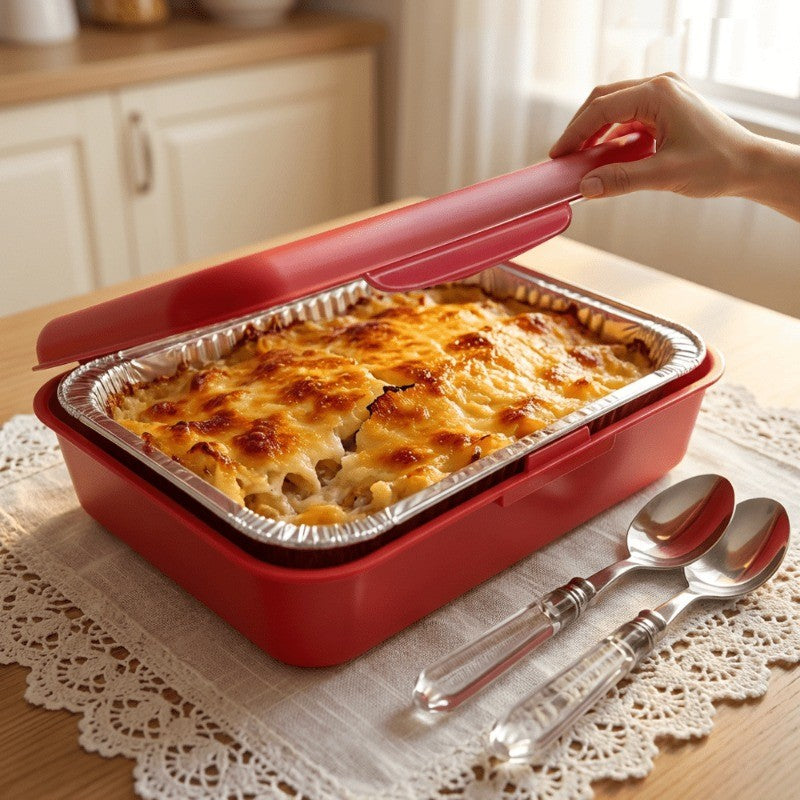 Set of 3 Elegant Pans 2 IN 1 Reusable Plastic Food Storage Boxes with 2 Complimentary Foil Trays for Outdoor Gatherings, Celebrations, Christmas, And Thanksgiving Presents