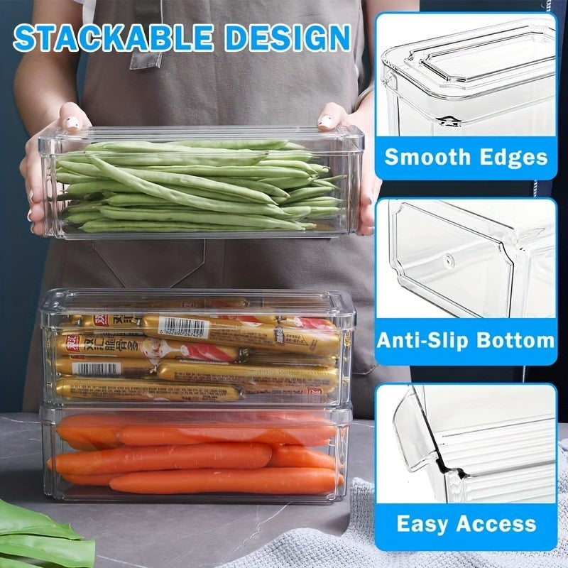 Clear Refrigerator Organizer Bins with Lids, 10-Pack Stackable BPA-Free PET Food Storage Containers with Drain Trays for Fruit Vegetables and Pantry