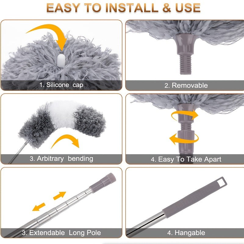 High Ceiling Duster Kit with 100-Inch Extension Pole, 9 or 12 Piece Washable Microfiber Cleaning Set for Ceiling Fans, Cobwebs and Blinds