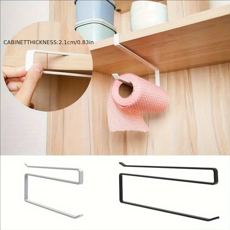 1/2pcs Modern Kitchen Tissue Rack, Perforated Wall Hanging Roll Rack, Multi-function Storage Organization, Kitchen Cabinet Hanging Roll Paper Rack Rag Oil-absorbing Paper Plastic Wrap Hanger Kitchen Storage Rack