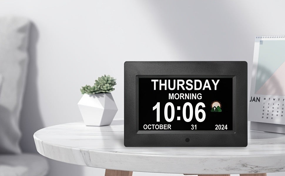 Digital Calendar Day Alarm Clock, Auto Dimmable And Sun Moon Icons, 12 Alarm Options & 18Languages, Large Digital Wall Clock, Gifts for Alzheimers, Elderly, Seniors Or Impaired Vision