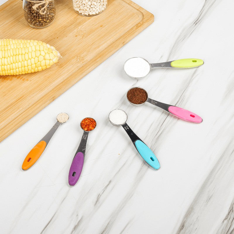 5pcs Measuring Spoon Set/10pcs Measuring Spoon Measuring Cup Set, Stainless Steel, With Silicone Handle, Precise Measuring Tool For Cooking | Essential For Christmas Baking