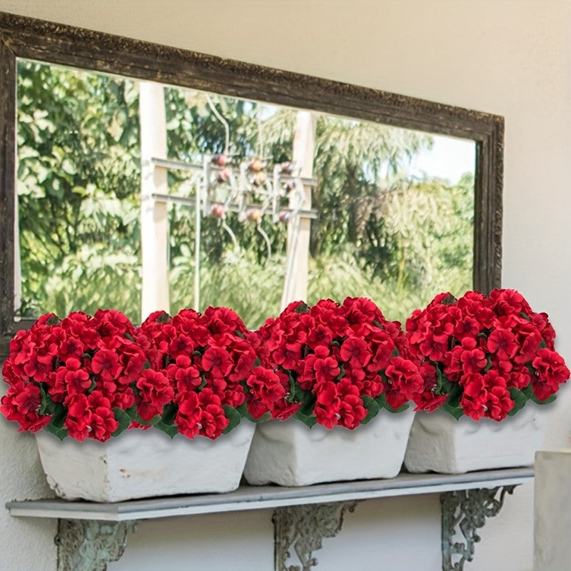 8/16 Bundles 13.77 In Artificial Geranium Flowers For Outdoors Geranium Flowers Outdoor Red Artificial Flowers UV Resistant Garden Plants Faux Flowers For Home Kitchen Table Centerpieces Patio Decor