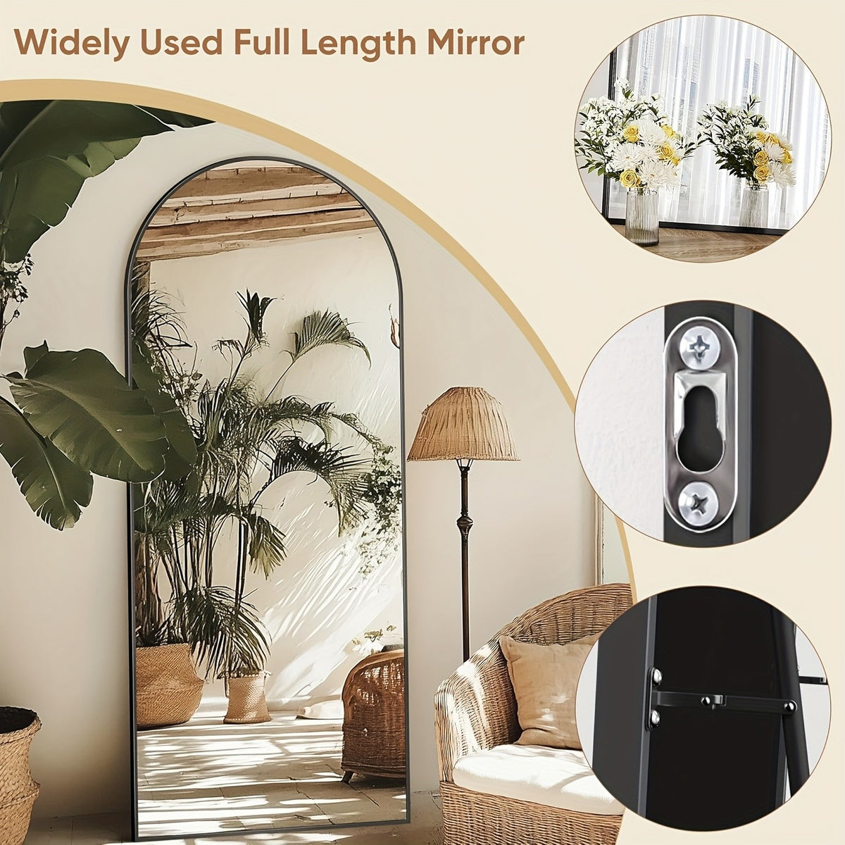 Homsion Full Length Floor Mirror - Freestanding Arched design with Sturdy Base, Large Full Body Mirror for Bedroom, Living Room, Bathroom - Space-Enhancing Elegant Home Decor Standing Mirror, Polished Surface