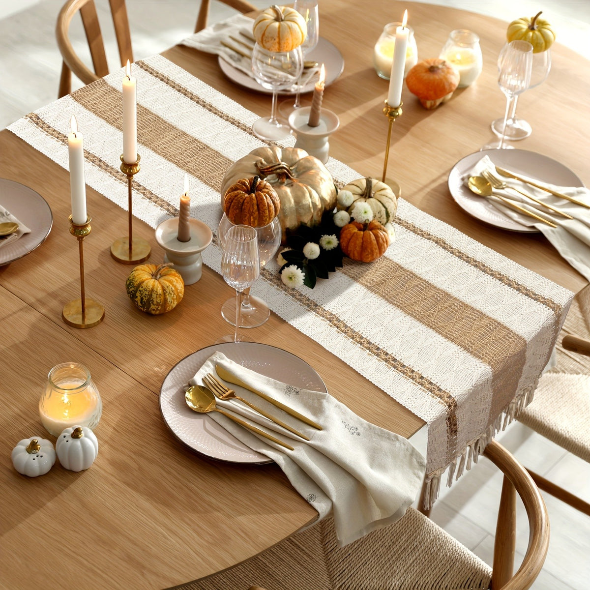 Boho Table Runner for Home Decor with Out Tassels Long Farmhouse Rustic Table Runner Macrame Burlap Table Decoration for Living Room Bridal Shower