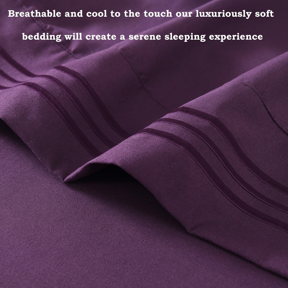 6pcs Summer Cooling Bed Sheet Set, 18 Inch Deep Pocket Ultra Soft Breathable Polyester Solid Color Bedding Three Embroidery 100 GSM Anti Fading Wear Resistant Wrinkle Free Easy Care Bedroom Home Decor