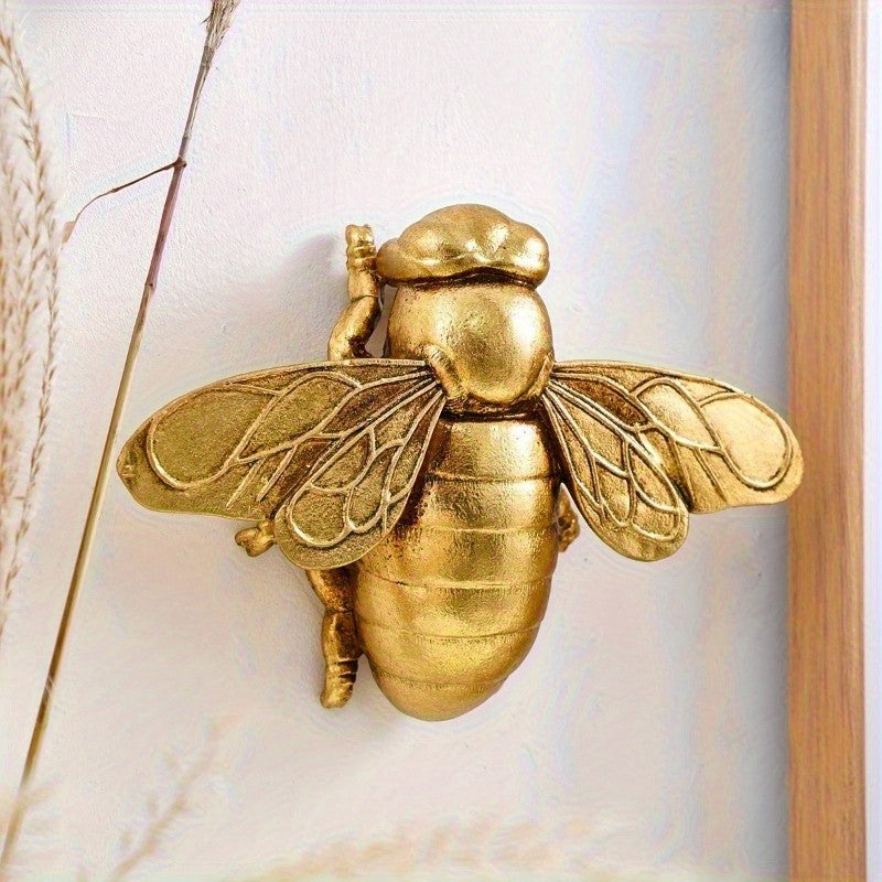 Bee Wall Art Sculpture in Golden Resin, Art Deco Inspired Insect Decor for Gallery Walls, Living Rooms and Housewarming Gifts