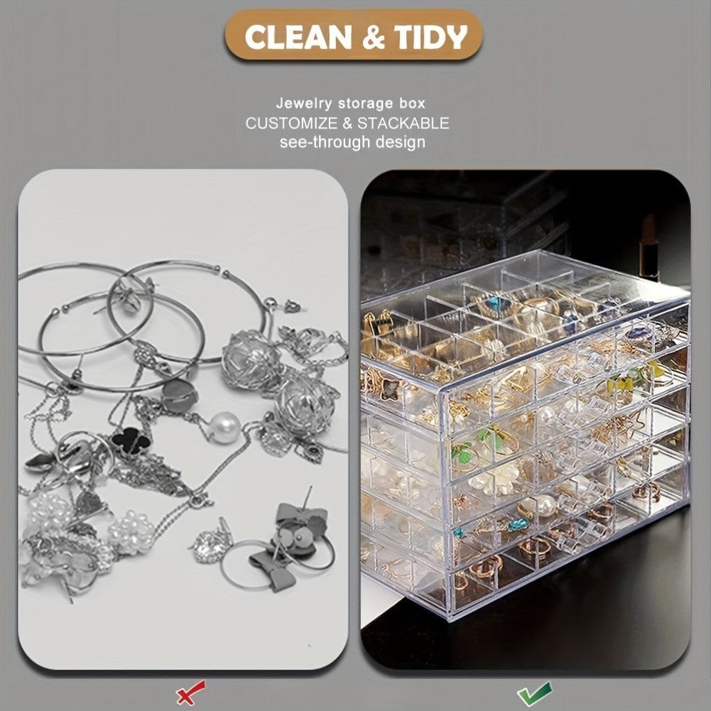 Nail Art Storage Organizer, Clear Five-Layer Drawer Box with 120 Compartments for Small Nail Accessories, Rings, Earrings and Everyday Jewelry Organization