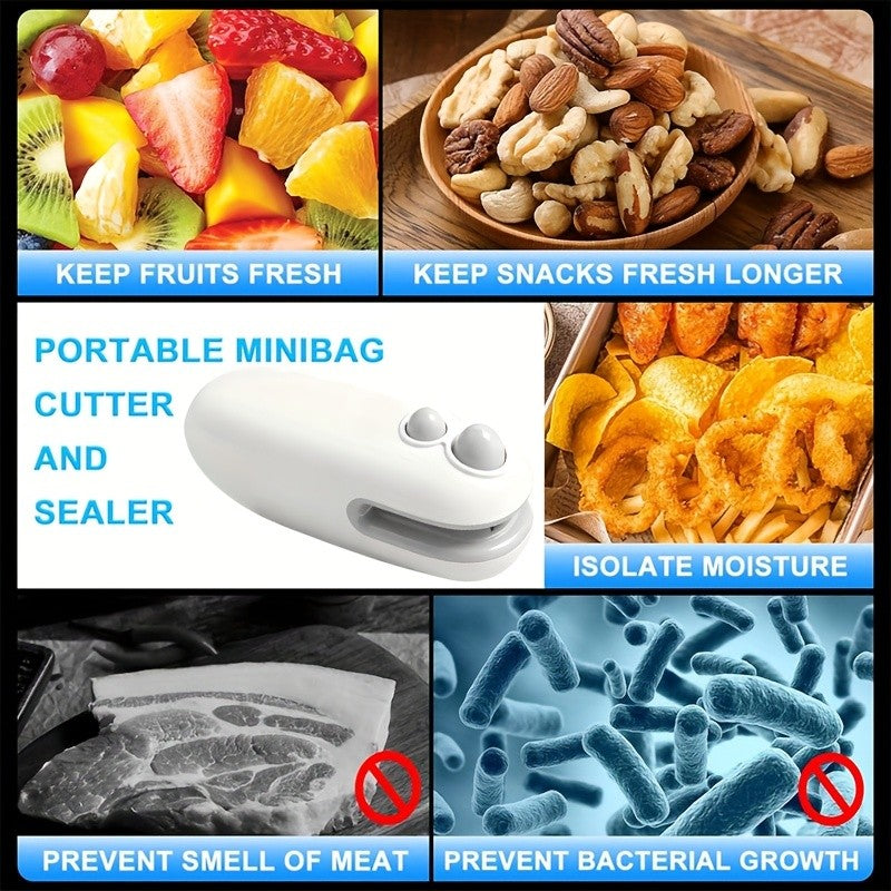 Buy 1 Get 1 Free, Total Of 2pcs Mini Bag Sealer, USB-C Rechargeable Bag Sealer, 2 In 1 Bag Sealer Heat Seal With Cutter And Magnet, Mini Bag Resealer Machine For Plastic Bags Snack Bags, Snacks Bag Sealer, Heat Sealer