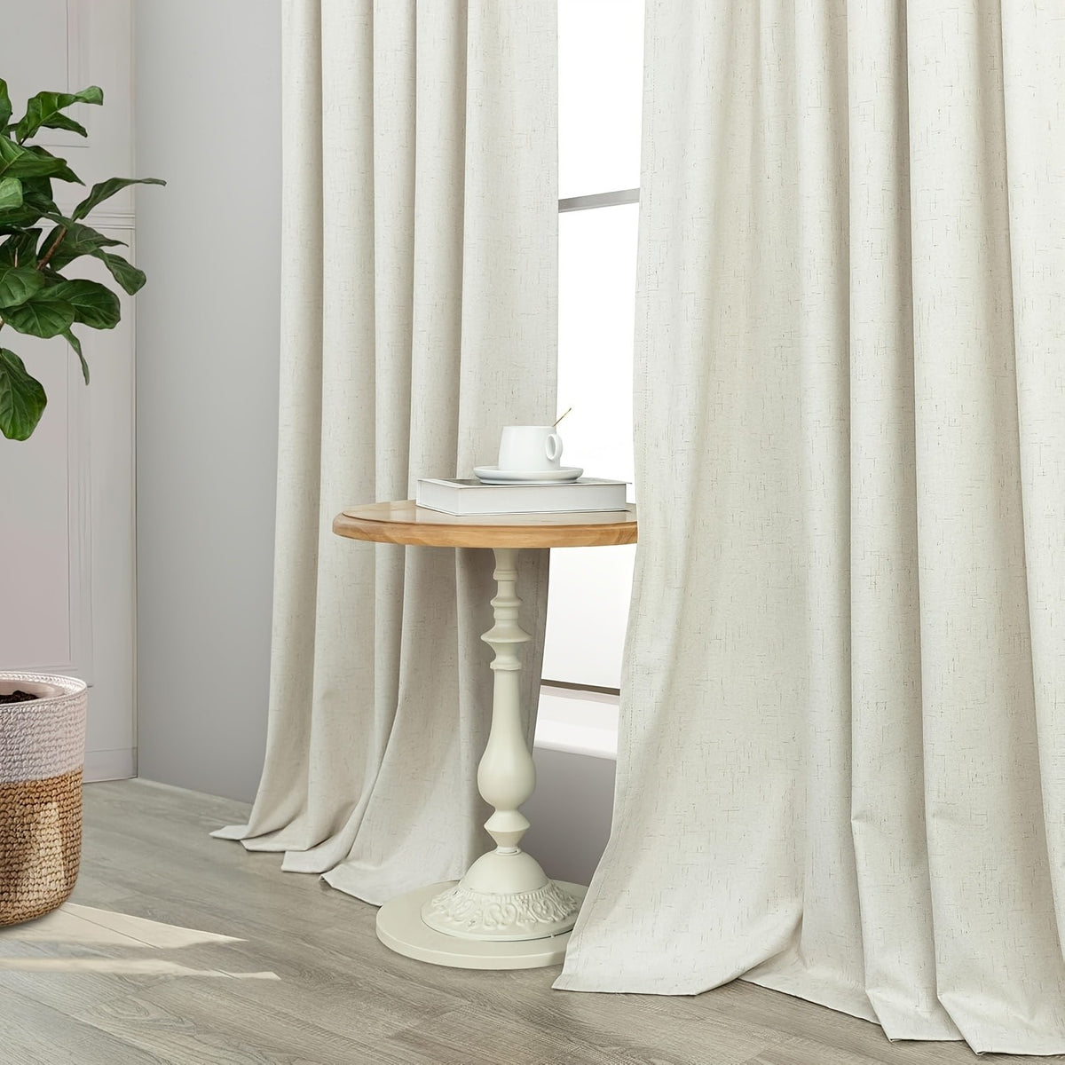 2 Panels 100% Blackout Linen Textured Curtains Thermal Insulated Curtains for Winter Noise Reducing Window Drapes with Grommet for Hall Room Bedroom Living Room PRINCEDECO