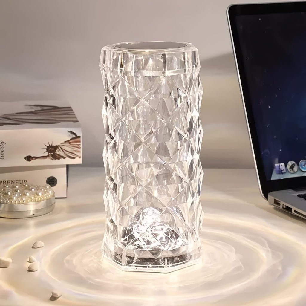 RGB Crystal Night Light Table Lamp, 16-Color Touch & Remote Control LED Bedside Light, USB Rechargeable Mood Lighting for Bedroom, Living Room, Holiday Decor and Gifts