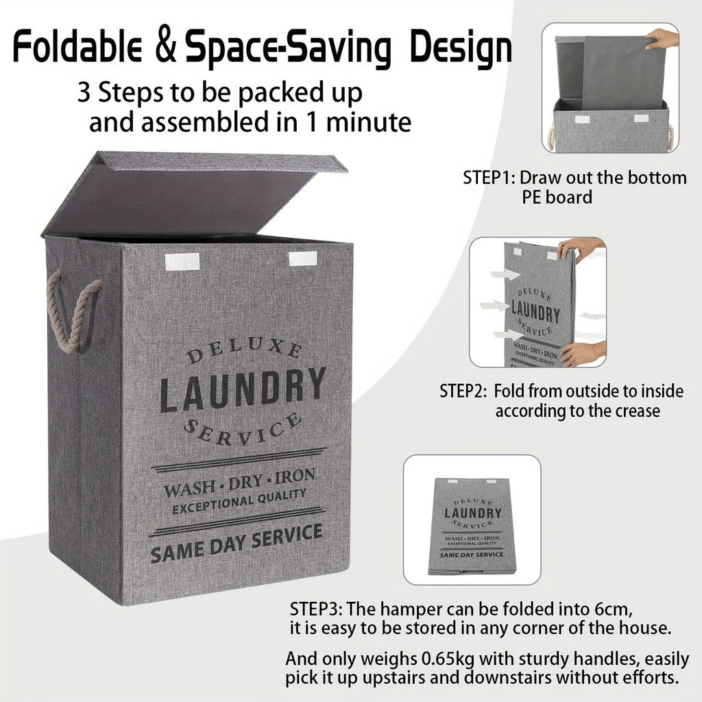 Laundry Basket with Lid, 22.45gal Large Deluxe Laundry Baskets - Collapsible Foldable Laundry Hamper Big Storage Basket Bin for Clothes Washing Bedroom Organizer Toy Collection (Black)