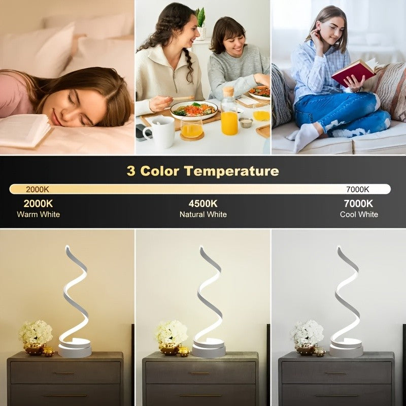 Bedside Table Lamp for Bedroom - 2/1 Pack Touch Lamp USB C Charging Ports, 3 Way Dimmable Modern Minimalist Dimmable Spiral Table Lamp for Living Room, Desk, LED Bulb Included (Black/White)
