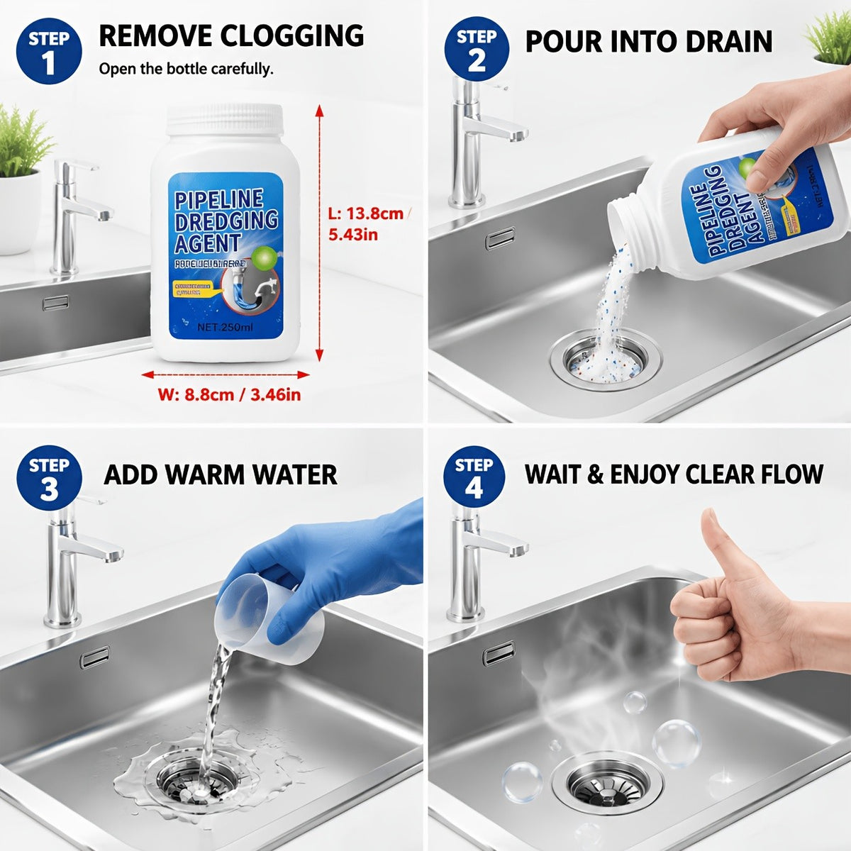1pc/2pcs/4pcs/6pcs Powerful Drain Cleaner Powder, Pipe Unclogging Solution For Kitchen & Bathroom, Quickly Dissolves Hair & Grease, Deodorizes And Prevents Blockages