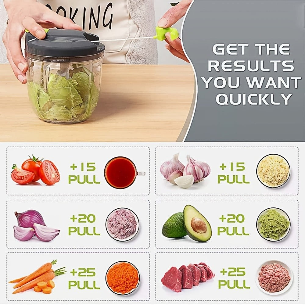 Vegetable Food Chopper with 900ml Container, Green Kitchen Onion and Garlic Prep Tool for Salad Ingredients, Potatoes and Carrots at Home