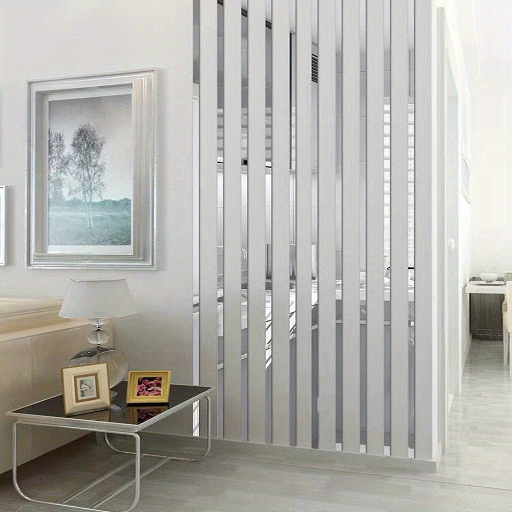 10pcs Pack, 3*25Cm/1.2*9.84In, Silver Acrylic Mirror Wall Sticker, Strip Self-Adhesive Wall Decals, for Living Room Bedroom Bathroom Office Home, Art Wall Decoration