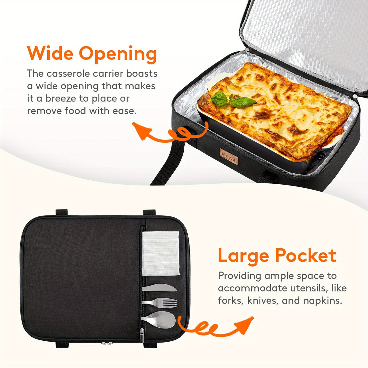 Expandable Insulated Casserole Carrier Suitable for Hot/Cold Food - Double Decker Tote with Rectangular PET Thermal Bag, Fits 9"x13" Baking Dish for Lasagna, Potlucks, Picnic, Christmas & Valentine's Gift for Cookouts, Parties