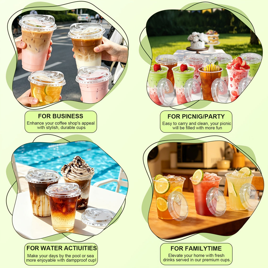 [100pcs]Clear Plastic Mug with Slanted Lid - Disposable Iced Coffee Cup, Smoothie & Cold Drink Storage Container - PET Crystal Party Mug - Perfect Choice for Mother's Day, Halloween, Christmas, Thanksgiving, Small Parties And Family Gatherings