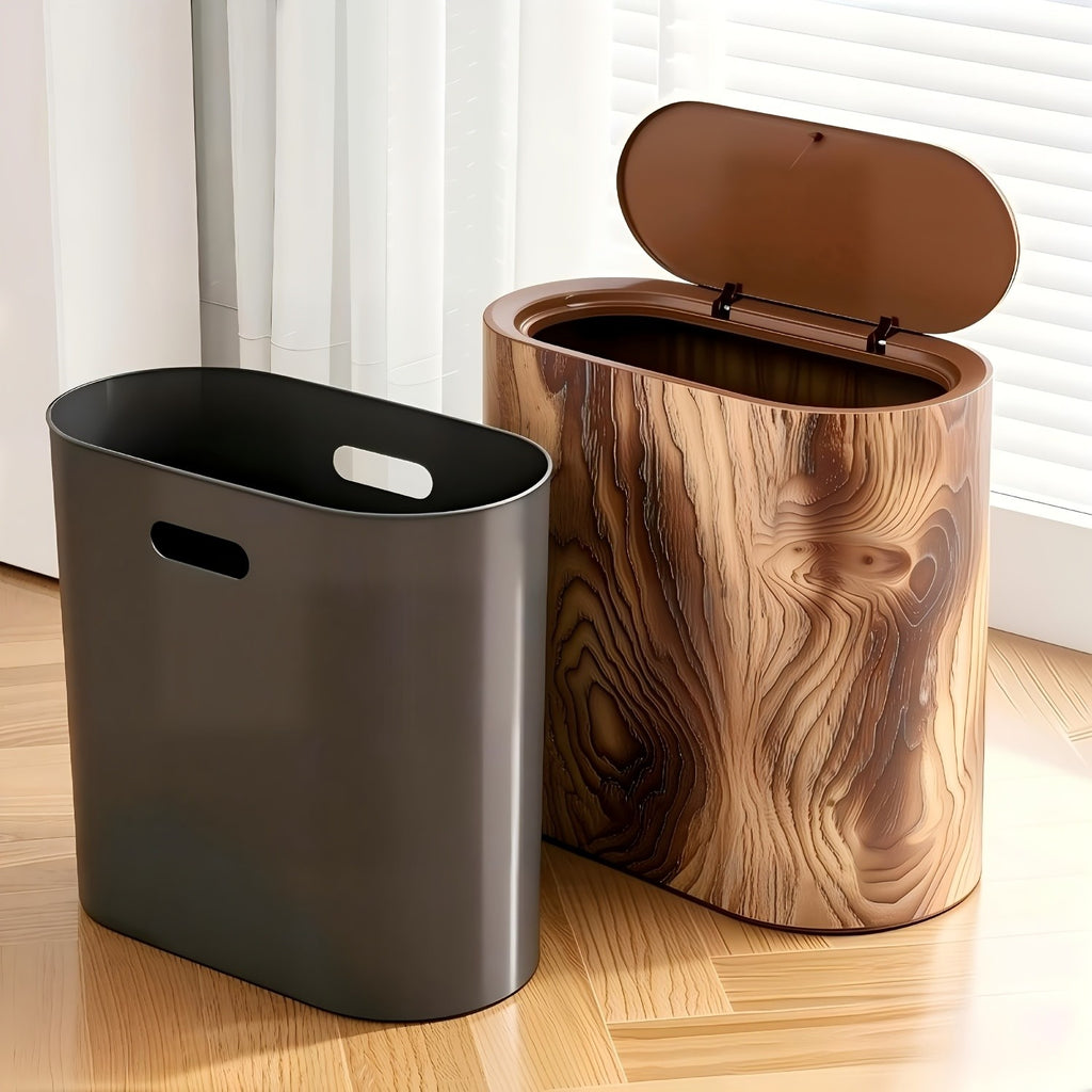 2pcs Trash Can with Marble And Wood Grain Pattern, Plastic Wastebasket with Built-in Handles, Easy to Clean, Rustproof, Space-Saving Design, Ideal for Small Spaces In Bathroom, Laundry, And Home Office, (2pcs/1pc), Halloween Gifts, Christmas Gifts