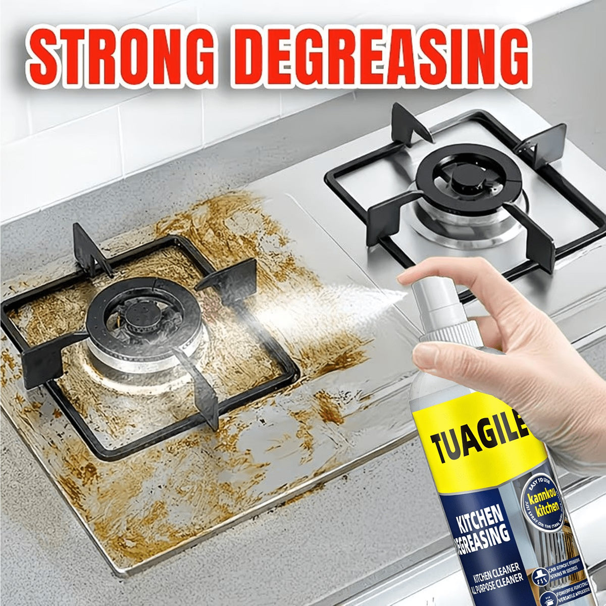 Kitchen Degreaser Spray for Grease and Stain Removal, Single-Piece Household Cleaner for Compatible Stovetops, Walls, Pots, Pans and Utensils