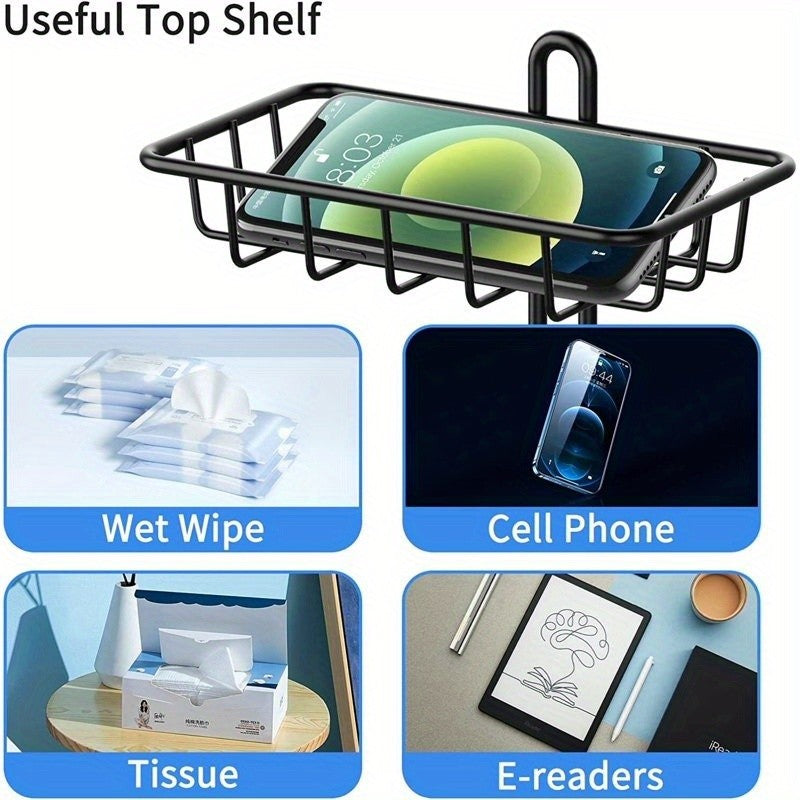 1/2 Toilet Paper Storage Rack, Single Floor Standing Toilet Paper Rack With Shelf, Independent Bathroom Paper Organizer With 4 Rolls Of Paper, Suitable For Balcony, Bedroom, Toilet, Courtyard, Toilet Paper Storage, Bathroom Accessories - Black