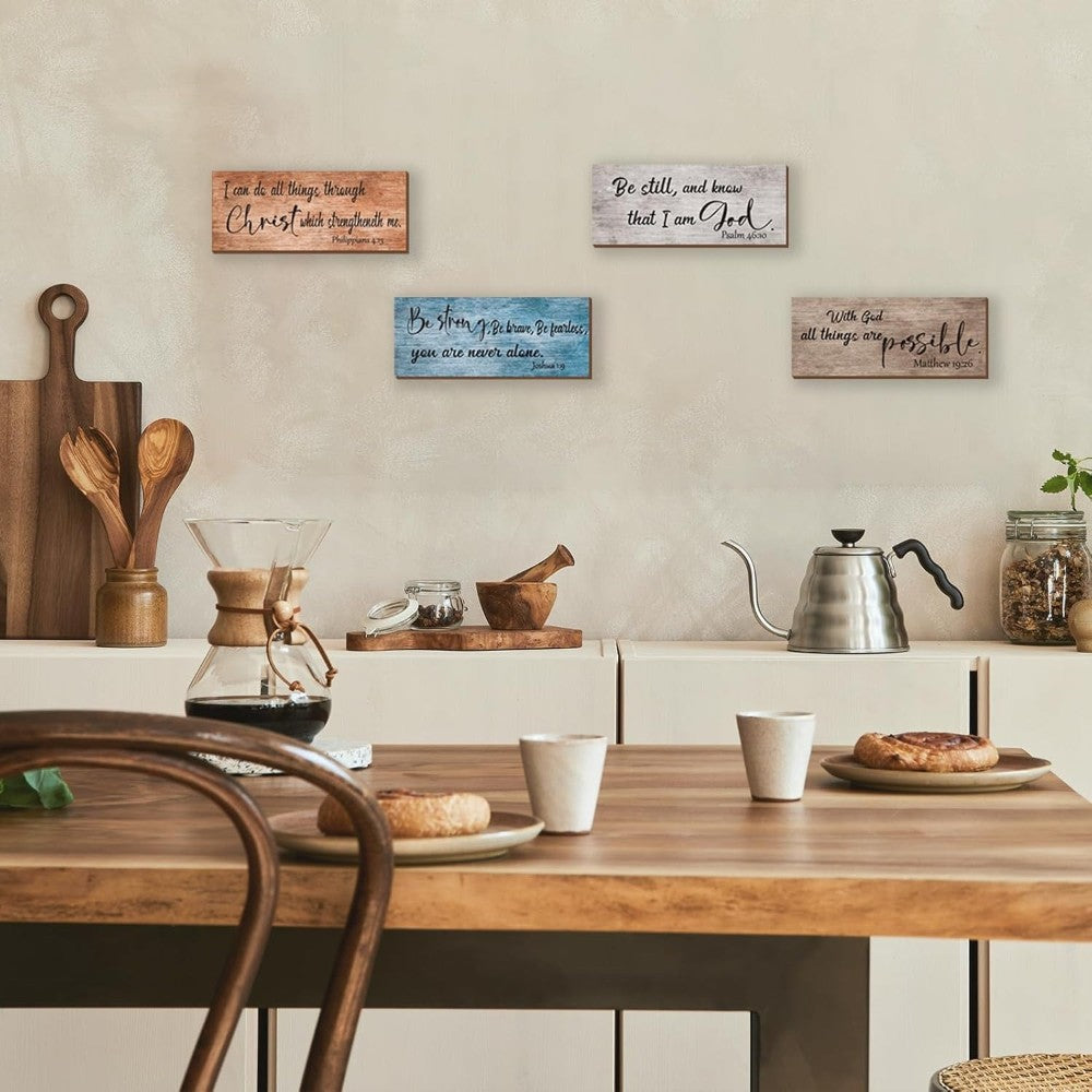 4pcs Bible Verses Wall Decor Rustic Wooden Christian Signs Farmhouse Religious Decor for Home Motivational Prayer Wall Art for Living Room Office Bedroom Bathroom(Farmhouse)