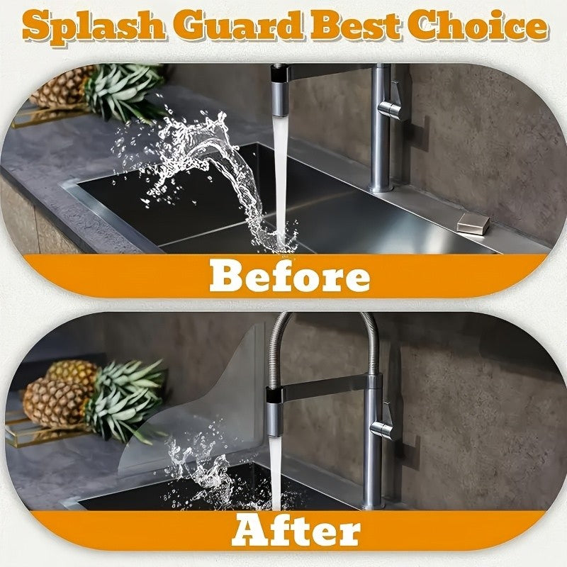 2pcs Transparent Curved Splash Guards - Heavy-Duty Splash-Proof Design, Tool-Free Adhesive Installation (No Drilling), Durable Acrylic Bathroom Guards with Modern Curved Shape for Bathtub, Sink, Shower - -Splash Protection