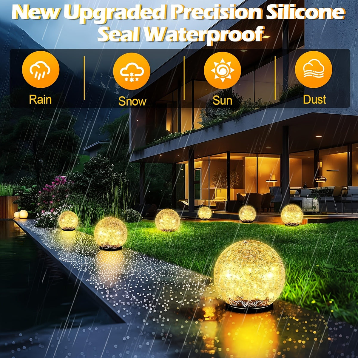 Solar Globe Lights Outdoor, 4-Pack Crackle Glass Garden Spheres with Auto On and Off, 800mAh Battery and LED Lighting for Patios and Holiday Decor
