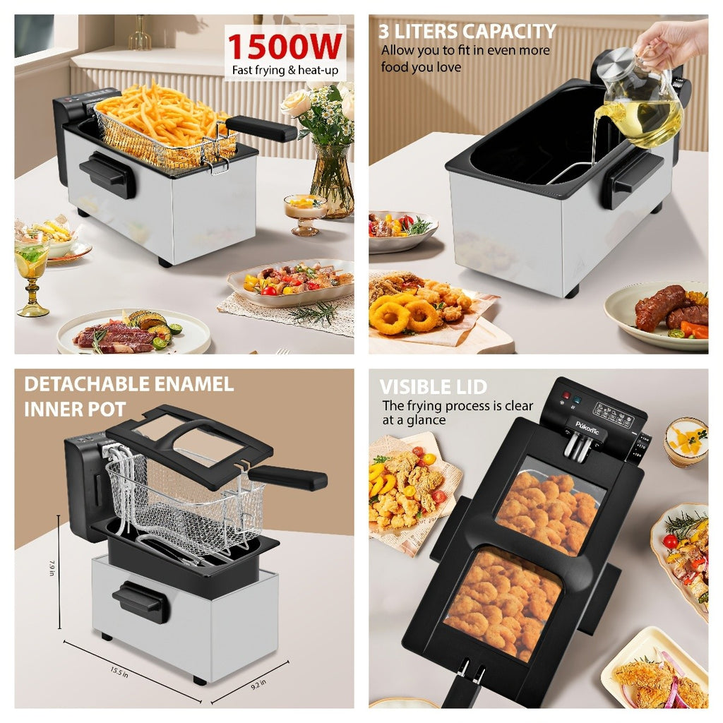 SUSTEAS Household Deep Fryer, Large Capacity Oil Fryer with 5 Sizes, Adjustable Temperature Control, Easy-to-Clean Pot, Made Of Stainless Steel, Local Warehouse, Compact And Durable Design, Stylish Cooking Appliance & Essential Kitchen Tool.