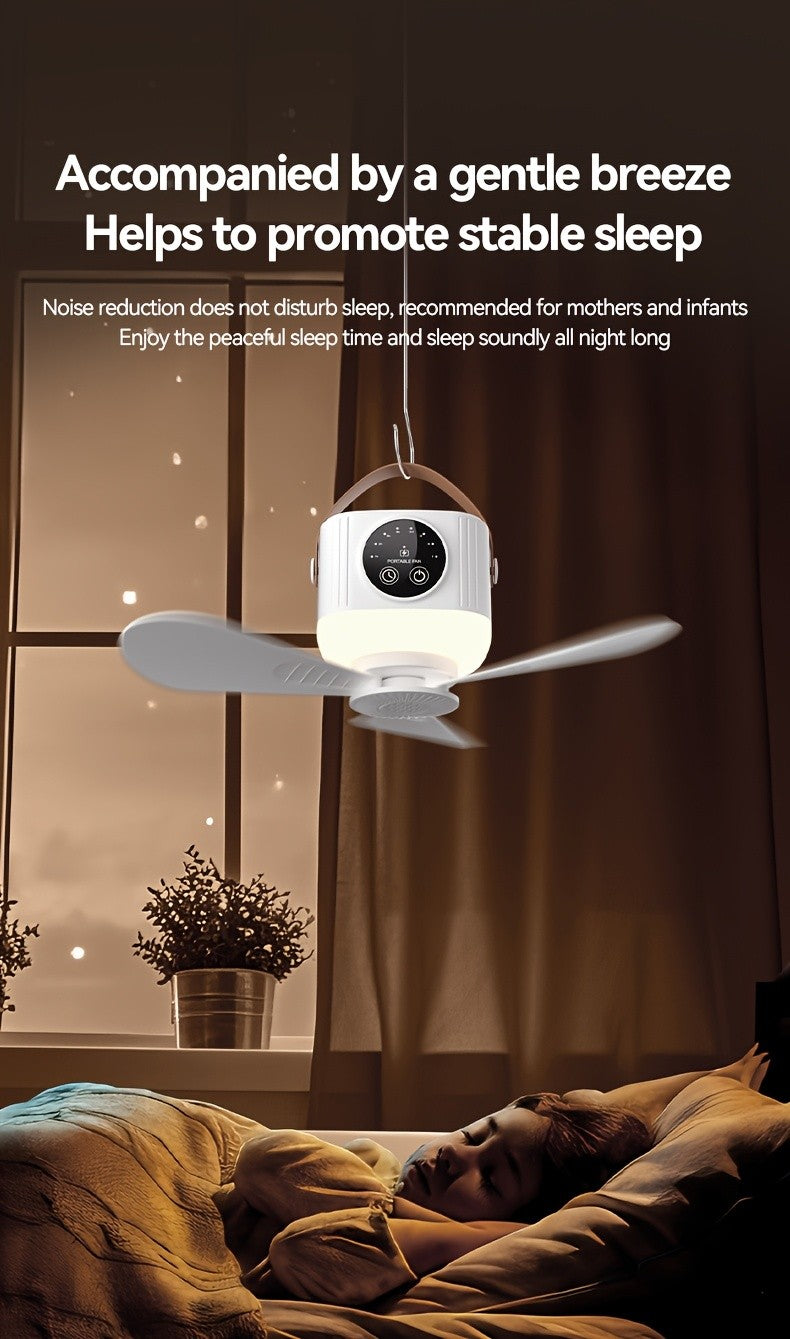Portable Camping Fan With Light, Available With Or Without Tripod | Quiet USB Rechargeable Fan With Remote, Adjustable Speed & Brightness | Long Life Outdoor Tent Fan For Bedroom, Dorm, Travel