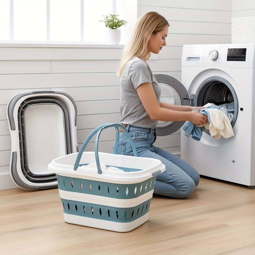 Foldable Plastic Laundry Basket with Handles, Collapsible Laundry Hamper, Space-Saving Dirty Clothes Storage Organizer Bin, Portable Storage Basket for Bedroom Closet Bathroom, College Dorm Room Essentials, Apartment Must-Haves, Laundry Baskets