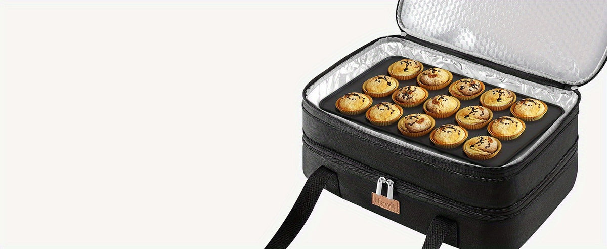 Expandable Insulated Casserole Carrier Suitable for Hot/Cold Food - Double Decker Tote with Rectangular PET Thermal Bag, Fits 9"x13" Baking Dish for Lasagna, Potlucks, Picnic, Christmas & Valentine's Gift for Cookouts, Parties